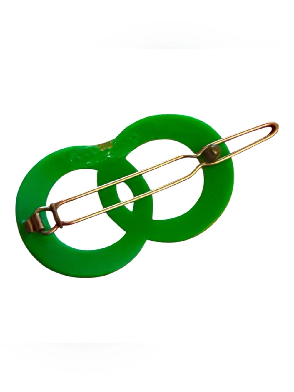1960’s Mod Green Barrette , Double Circle Design in Kelly Green, Made in France
